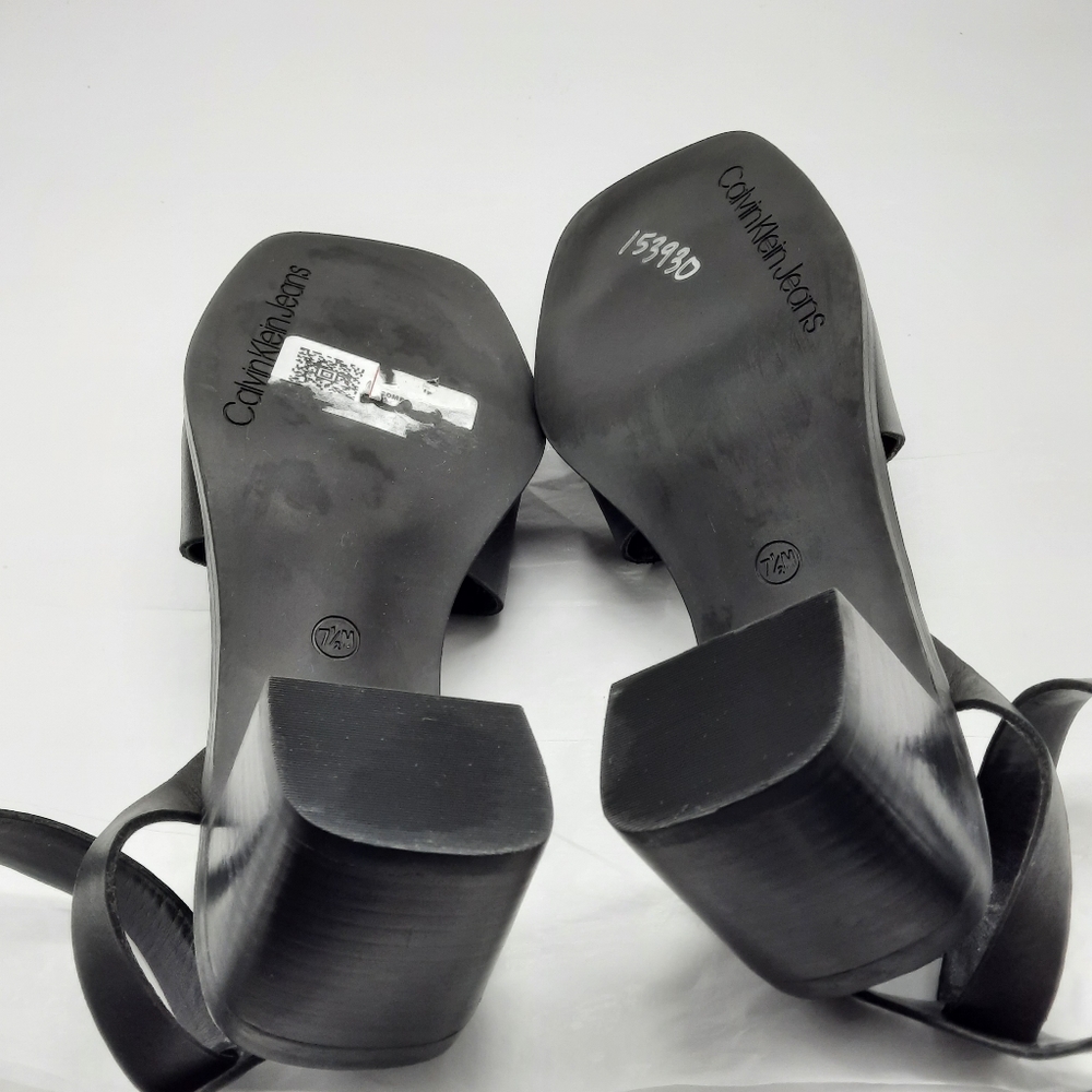 Calvin Klein Jeans Shoes Women's Size 7.5M Black Leather High Heel Sandals - Picture 13 of 13